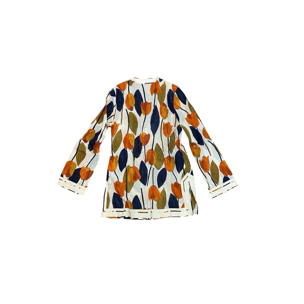Tory Burch Tulip Cotton Tunic Top Blouse Size 8 Preppy Boho Floral - Picture 7 of 7